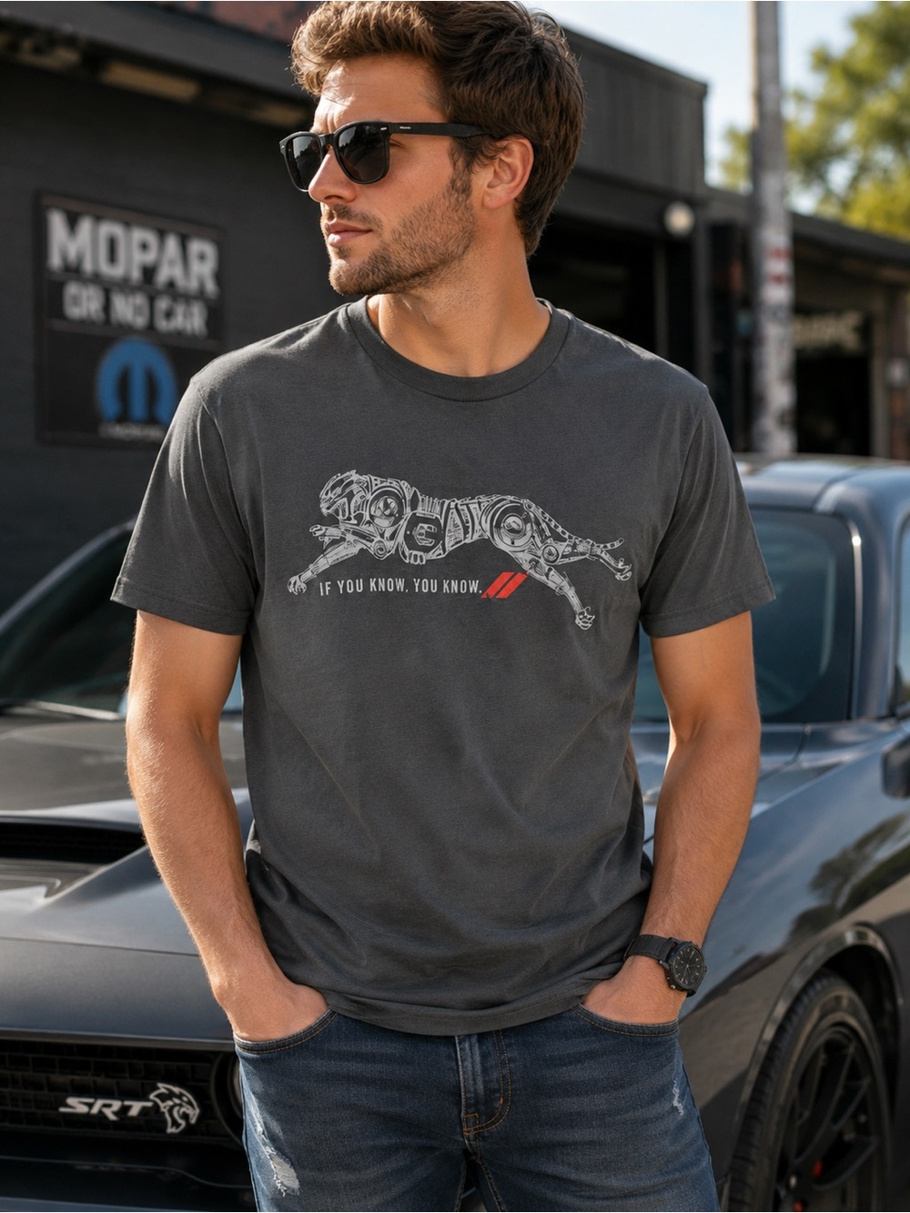 Official Dodge Charger SRT Hellcat Graphic Tee Gray Men’s Small IYKYK